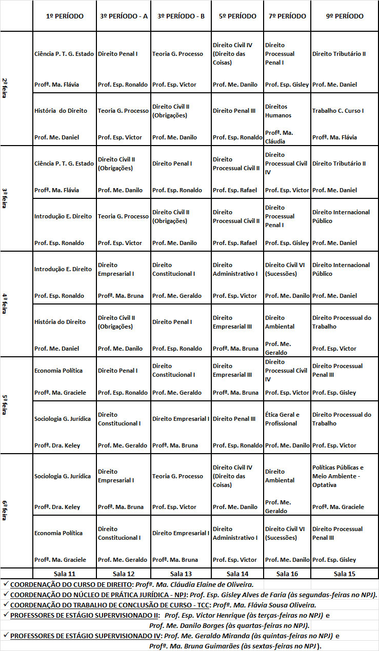 horario 2018 direito